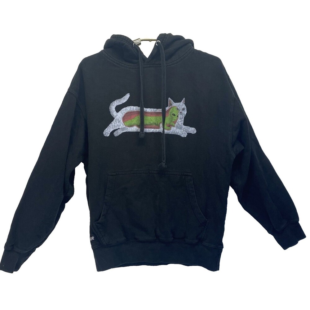 Rip n Dip Alien Cat Hoodie Size Medium Black Sweatshirt Surf Skate Sun Faded